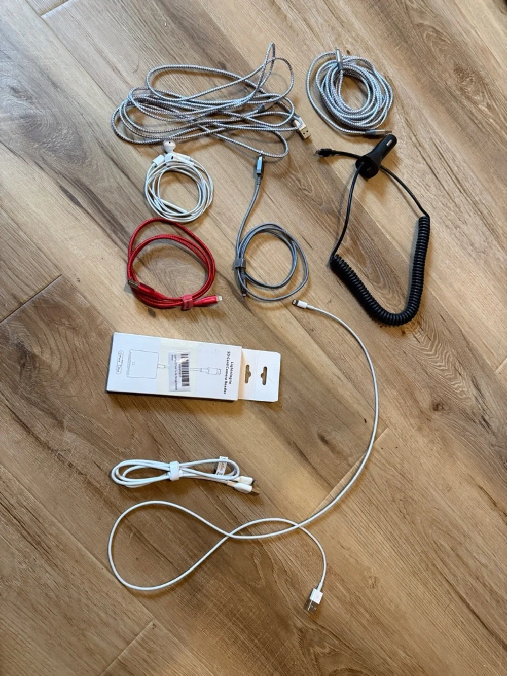 iPhone 15 or prior models cables, ear phones & SD card reader